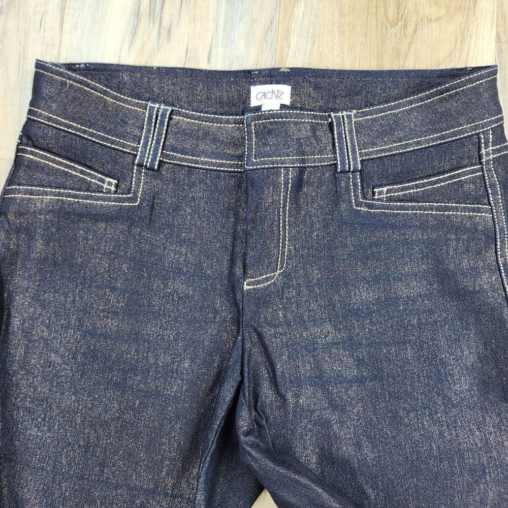 Cache Bronze Metallic Stretch Bootcut Jeans Size … - image 4